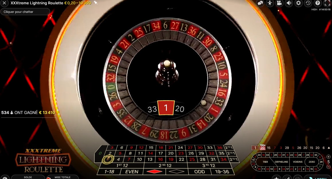 Cylindre de la roulette en live XXXtreme Lightning Roulette