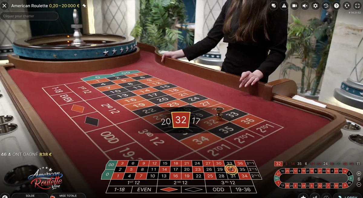 table de roulette avec croupier en direct American Roulette