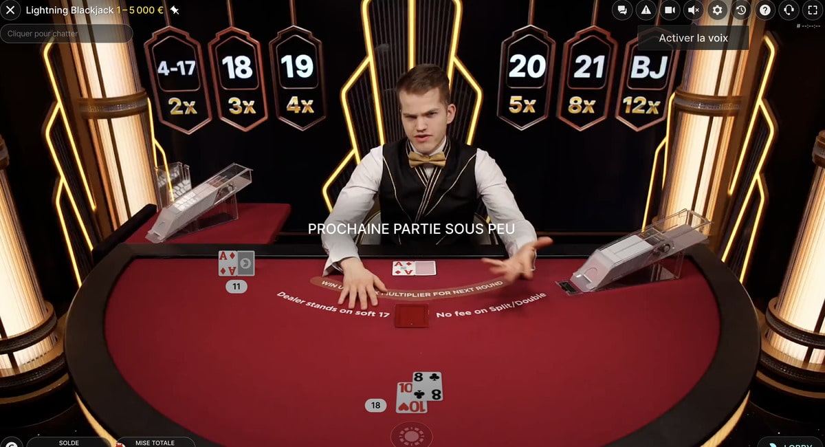 Lightning Blackjack avec live dealer